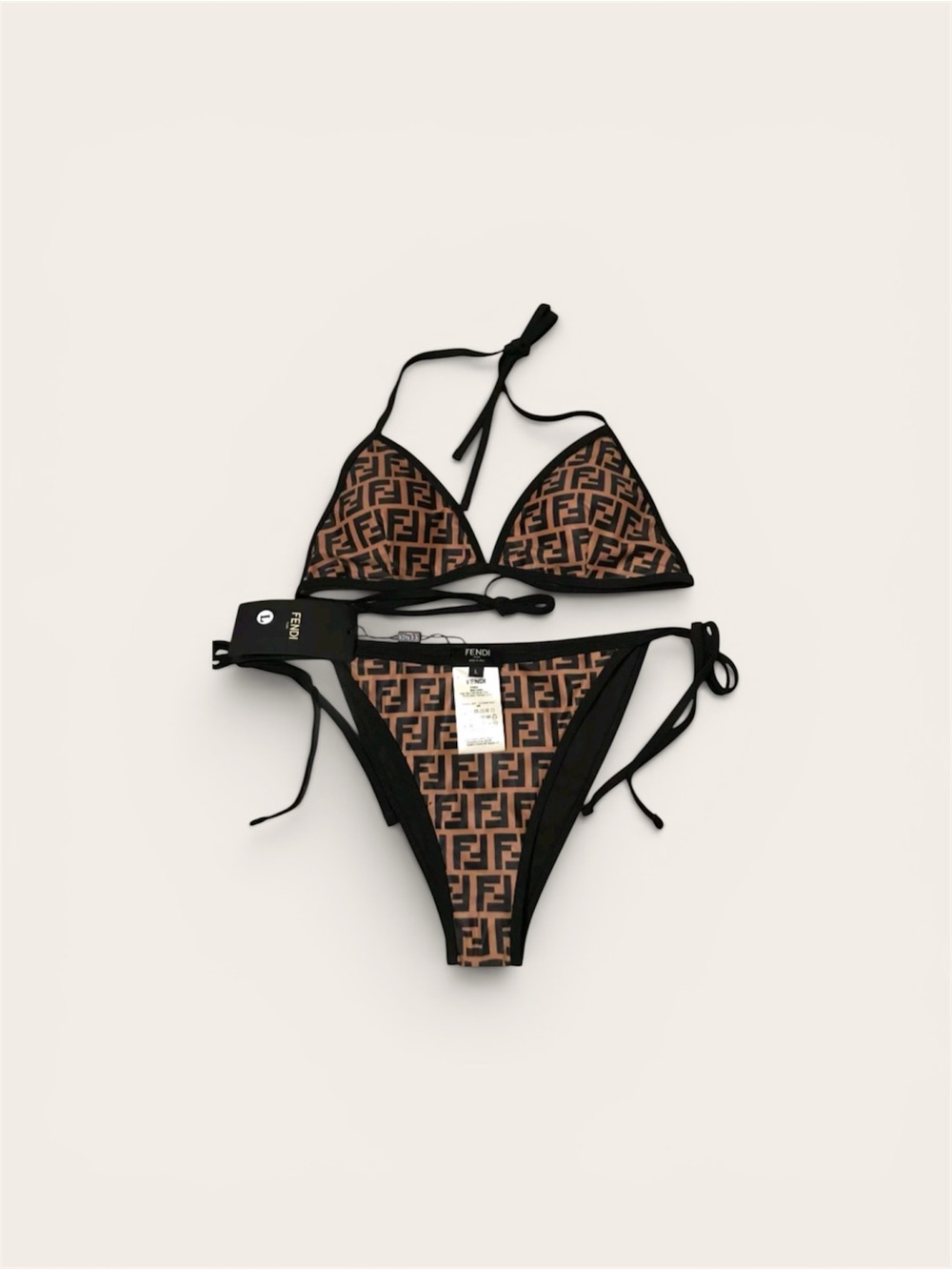 Fendi Brown & Black FF Logo Triangle Bikini